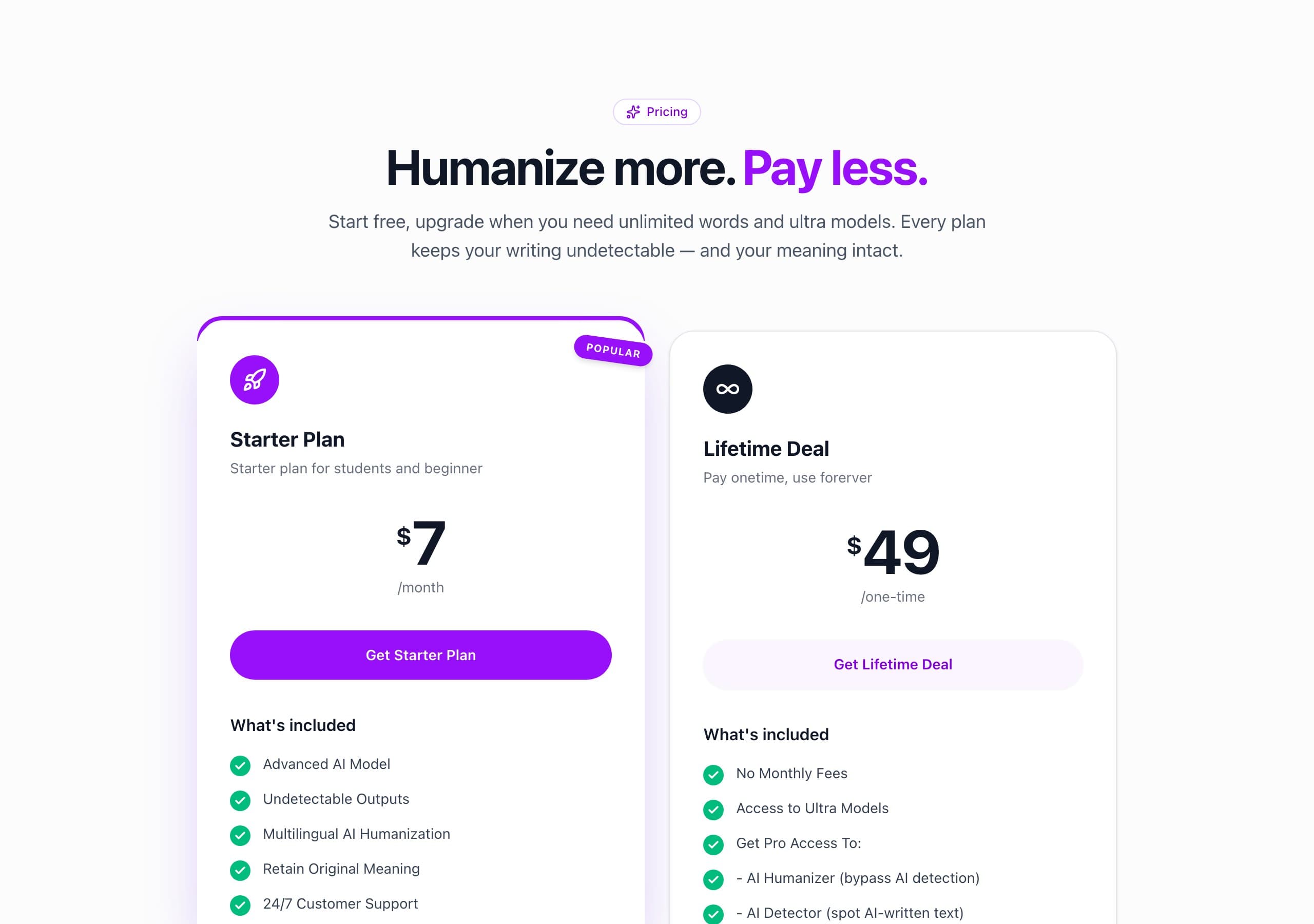 AIHumanizer pricing page captured June 2026