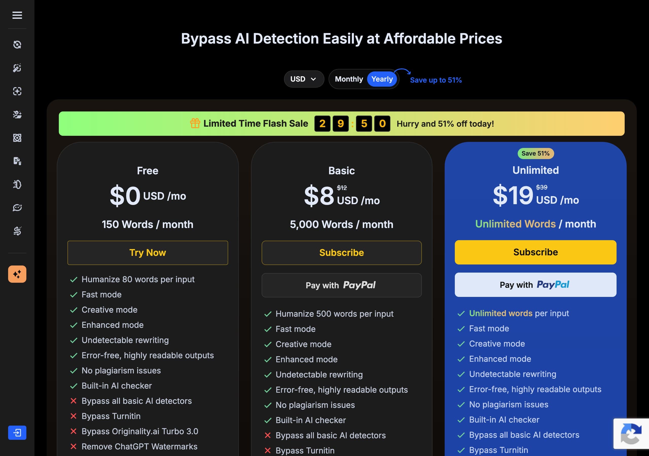 BypassGPT pricing page captured June 2026