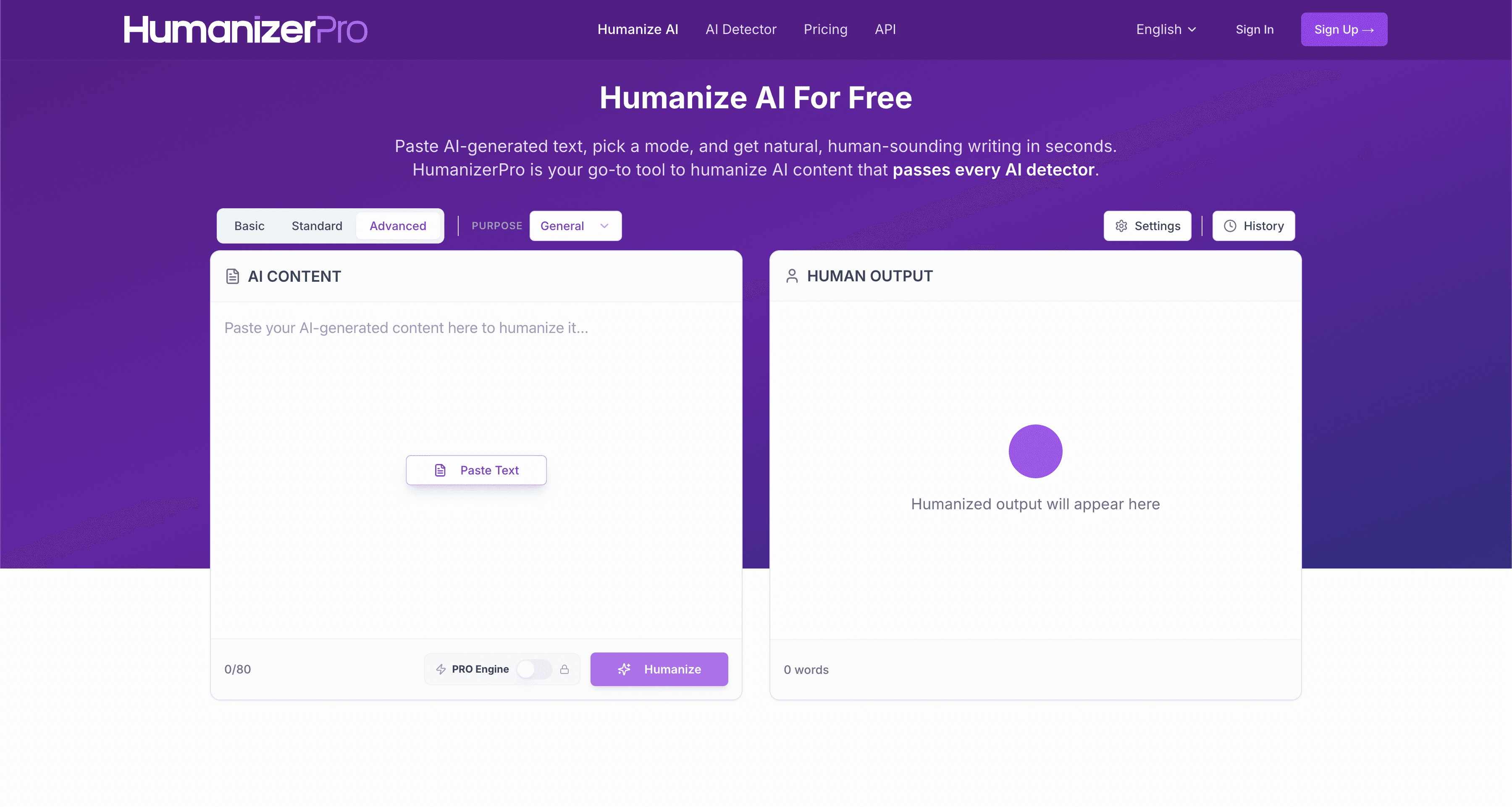 Humanizer Pro homepage