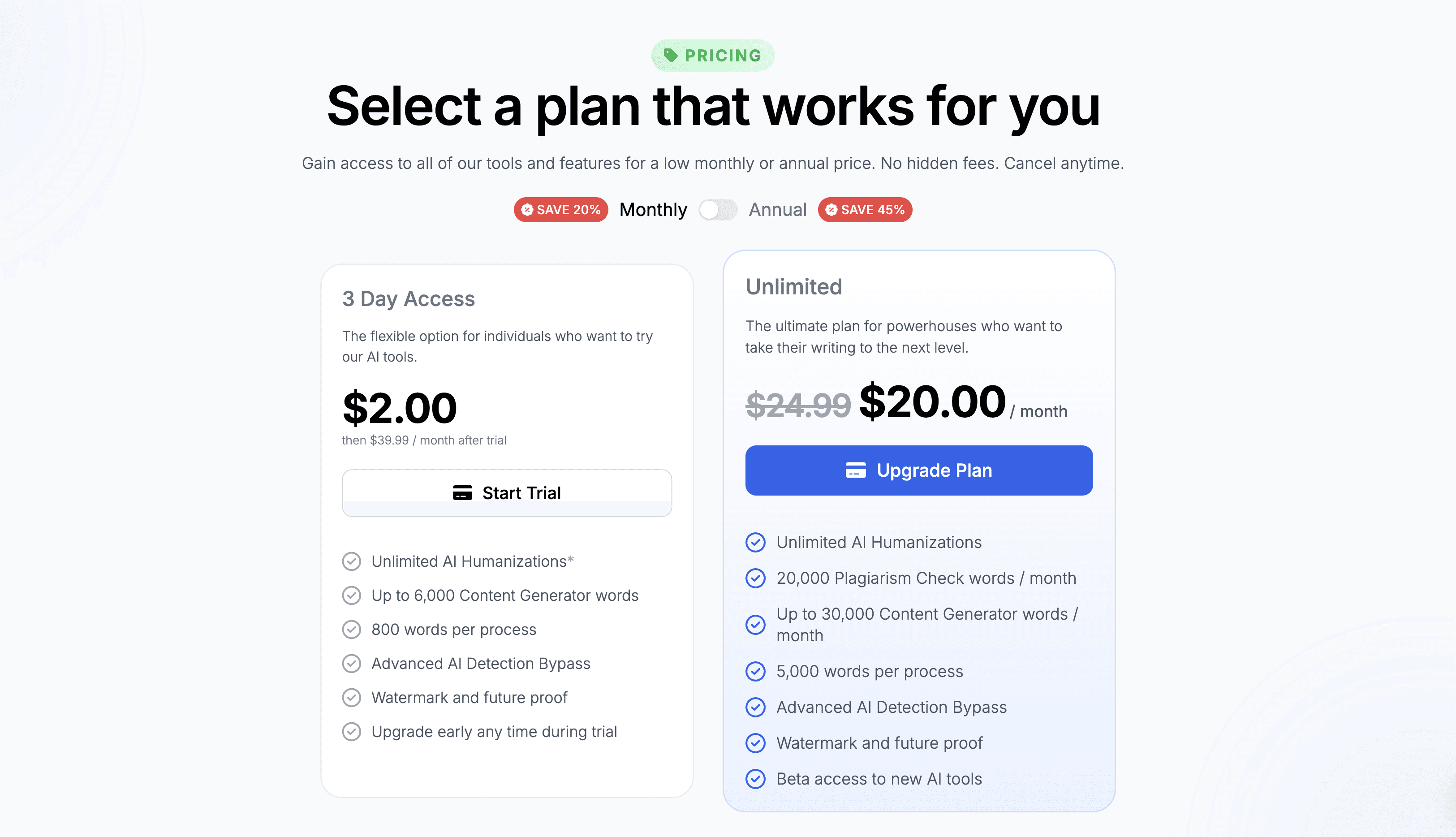 Phrasly pricing page captured June 2026