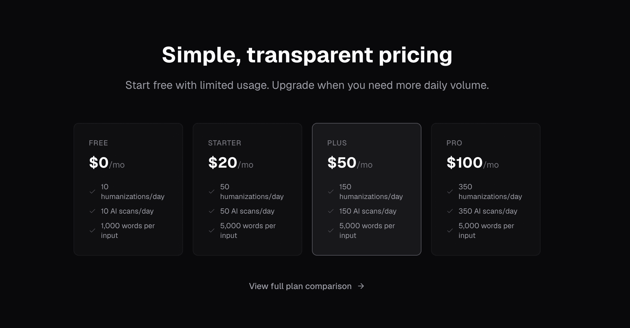 StealthWriter pricing page captured June 2026