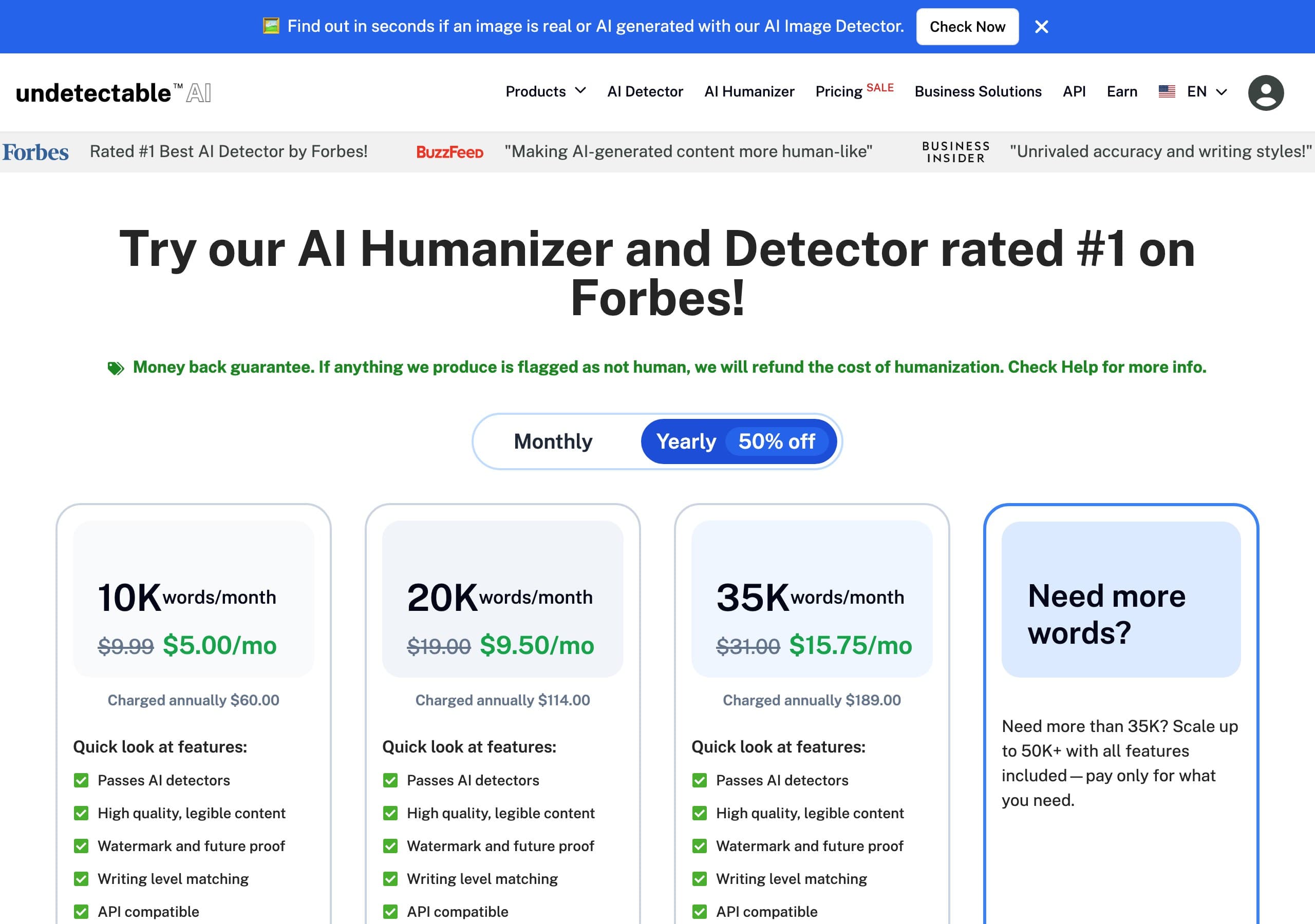 Undetectable AI pricing page captured June 2026