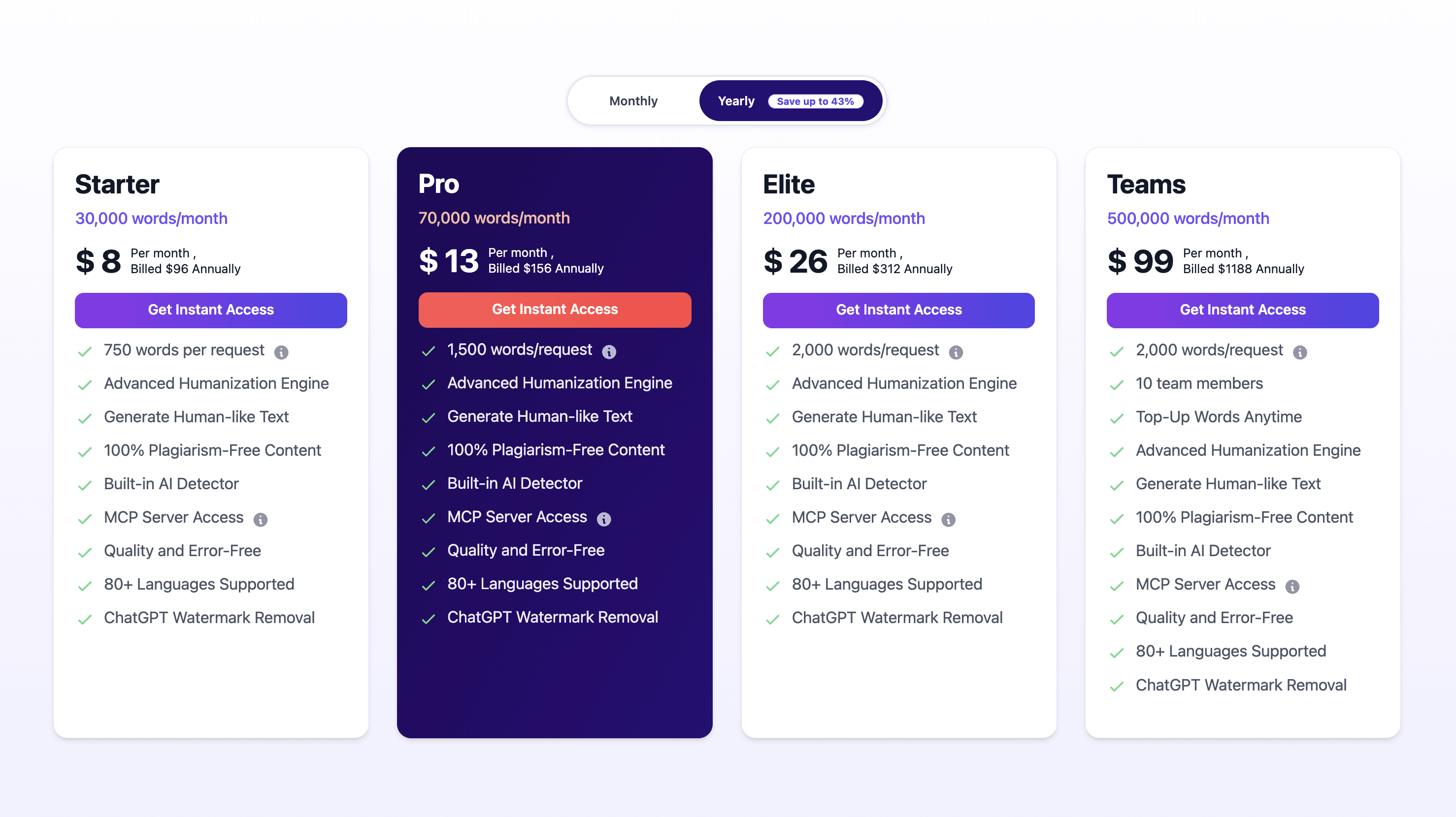Walter Writes AI pricing page captured June 2026